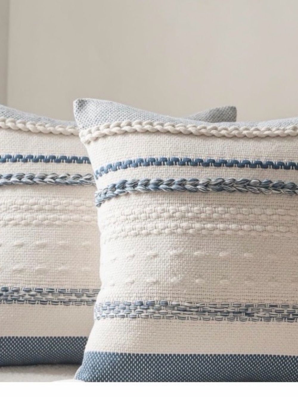 Decorative Cream and Light Blue Textured Throw Pillow - Accent Cushion